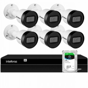 Kit 6 Câmeras de Segurança Bullet Intelbras Full HD 1080p VIP 1230 B G4 + NVR Intelbras Digital Video 8 Canais Recorder NVD 1408 4K + HD 1TB