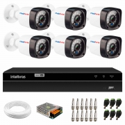 Kit 6 Câmeras de Segurança Full HD 1080p Lite 20 Metros Infravermelho + DVR Intelbras + HD + Cabos e Acessórios