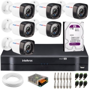 Kit 6 Câmeras de Segurança Full HD 1080p Lite 20 Metros Infravermelho + DVR Intelbras + HD + Cabos e Acessórios 
