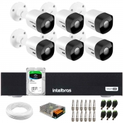 Kit 6 Câmeras Intelbras VHD 3530 B 5MP HDCVI Bullet Visão Noturna 30m IP67 + DVR Intelbras MHDX 3008-C 8 Canais + HD SkyHawk 1TB
