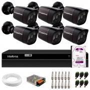 Kit 6 Câmeras Tudo Forte Bullet Black Full HD 1080p, Lente 2.8mm, Visão Noturna 20M, IP66 + DVR Intelbras MHDX 1208 8 Canais Multi HD + HD 2TB Purple