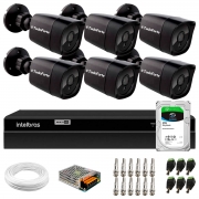 Kit 6 Câmeras Tudo Forte Bullet Black Full HD 1080p, Lente 2.8mm, Visão Noturna 20M, IP66 + DVR Intelbras MHDX 1208 8 Canais Multi HD + HD SkyHawk 3TB
