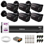 Kit 6 Câmeras Tudo Forte Bullet Black Full HD 1080p, Lente 2.8mm, Visão Noturna 20M + DVR Intelbras iMHDX 3008 8 Canais + HD 1TB Purple