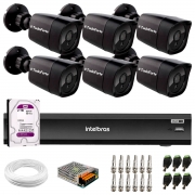 Kit 6 Câmeras Tudo Forte Bullet Black Full HD 1080p, Lente 2.8mm, Visão Noturna 20M + DVR Intelbras iMHDX 3008 8 Canais + HD 2TB Purple