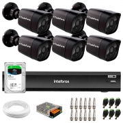 Kit 6 Câmeras Tudo Forte Bullet Black Full HD 1080p, Lente 2.8mm, Visão Noturna 20M + DVR Intelbras iMHDX 3008 8 Canais + HD 2TB SkyHawk