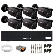 Kit 6 Câmeras Tudo Forte Bullet Black Full HD 1080p, Lente 2.8mm, Visão Noturna 20M, IP66 + Gravador Digital de vídeo Intelbras MHDX 1008-C