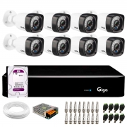 Kit 8 Câmeras Segurança GS0461 HD 720p Visão Noturna 30 Metros 1/4 2,6mm Ip66 + Dvr Stand Alone Giga Security GS0465 8 Canais + HD 1TB Purple