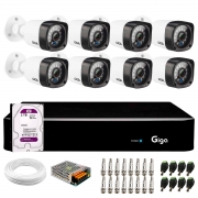 Kit 8 Câmeras Segurança GS0461 HD 720p Visão Noturna 30 Metros 1/4 2,6mm Ip66 + Dvr Stand Alone Giga Security GS0465 8 Canais + HD 2TB Purple