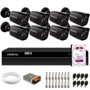 Kit 8 Câmeras Tudo Forte Bullet Black Full HD 1080p, Lente 2.8mm, Visão Noturna 20M, IP66 + DVR Intelbras MHDX 1208 8 Canais Multi HD + HD 2TB Purple