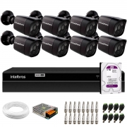 Kit 8 Câmeras Tudo Forte Bullet Black Full HD 1080p, Lente 2.8mm, Visão Noturna 20M, IP66 + DVR Intelbras MHDX 1208 8 Canais Multi HD + HD 3TB Purple