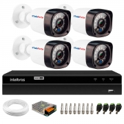 Kit Câmeras de Segurança HD 720P Bullet 20 Metros + DVR Intelbras + App Grátis de Monitoramento da Intelbras + Fonte, Cabos e Acessórios