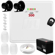 Kit Central Alarme JFL ASD-200 + 1 Controle + 3 Sensores  INFRA IDX 1001 + 2 Sirenes + 3 Articulador + Bateria + 50m Cabo
