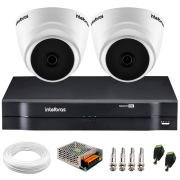 Kit Intelbras 2 Câmeras Dome Multi HD VHD 1010 D + DVR 1104 Intelbras + Acessórios + App Grátis de Monitoramento