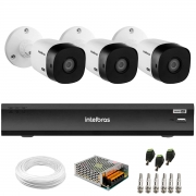 Kit 3 Câmeras Full HD 1080p Intelbras  VHL 1220 B  + DVR Gravador de Vídeo iMHDX 3004 com Reconhecimento Facial 4 Canais + Acessórios