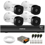 Kit 4 Câmeras Full HD 1080p Intelbras  VHL 1220 B  + DVR Gravador de Vídeo iMHDX 3004 com Reconhecimento Facial 4 Canais + Acessórios