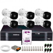 Kit Intelbras 6 Câmeras HD 720p VHL 1120 B + DVR 1108 Intelbras com HD 1TB + Acessórios