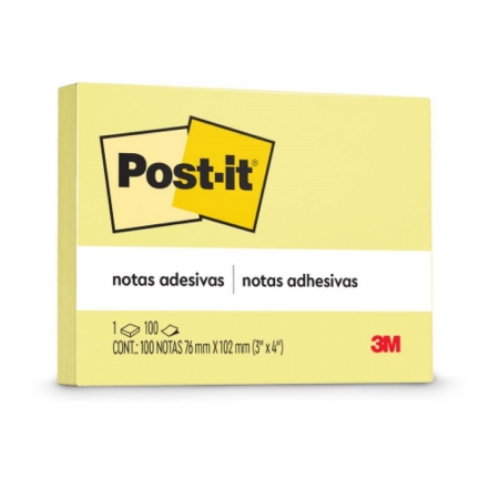 Bloco de Notas Adesivas Post-it® Amarelo 76 mm x 102 mm - 100 folhas 01318