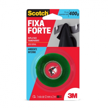 Fita Dupla Face 3M Scotch® Fixa Forte Transparente - Uso Interno - 12 mm x 2 m 21981