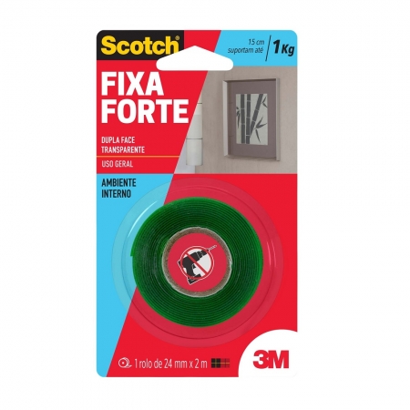 Fita Dupla Face 3M Scotch® Fixa Forte Transparente - Uso Interno - 24 mm x 2 m 21983