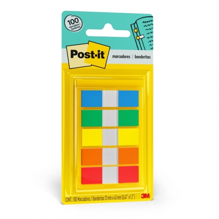 Marcador de Página Adesivo Post-it® Flags 5 Cores Sortidas 11,9 mm x 43,2 mm - 100 folhas 24022