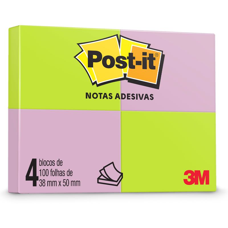 Blocos de Notas Adesivas Post-it® Neon 2 cores - 4 Blocos de 38 mm x 50 mm - 100 folhas cada 01521