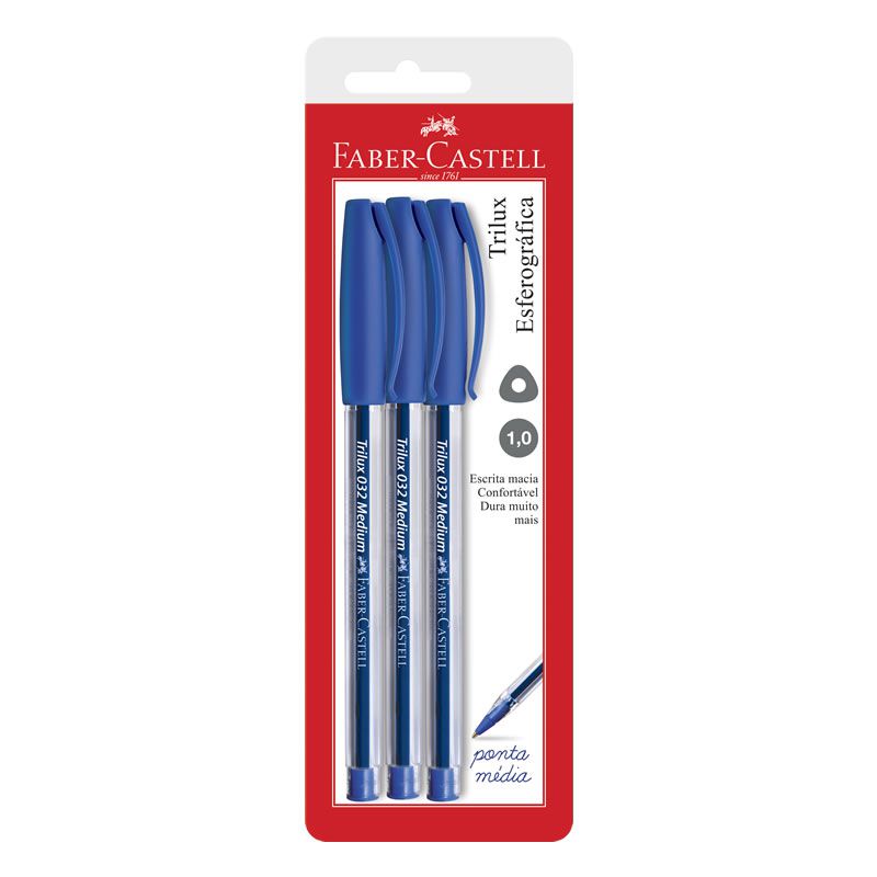 Caneta Esferográfica Faber-Castell Trilux 3 Unidades Azul 032 23928