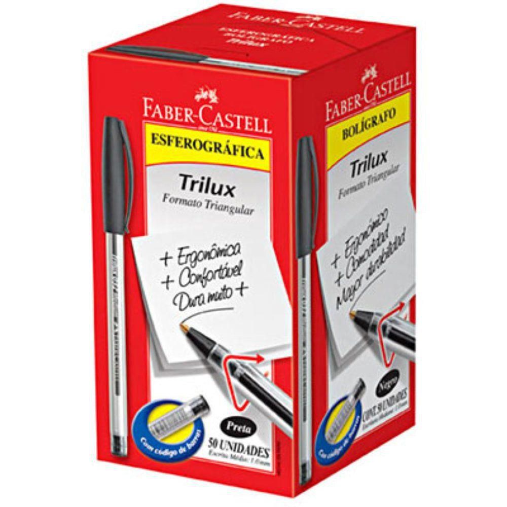 Caneta Esferográfica Faber-Castell Trilux Preta 50 Unidades 34Fc/Pr 04370