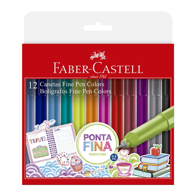 Caneta Hidrográfica Fine Pen Faber-Castell 12 Cores FPB/ES1ZF 27636