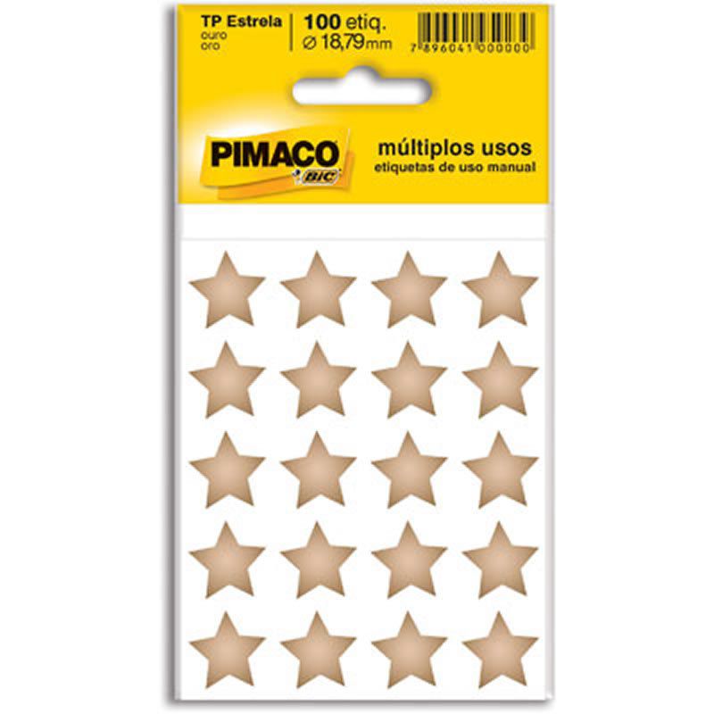 Etiqueta Pimaco Autoadesiva Estrela Ouro Com 100 Unidades 935261 22407
