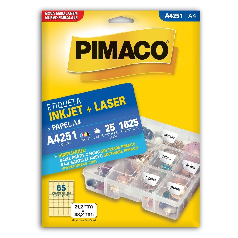 Etiqueta Pimaco Laser 21,2X38,2mm Com 1625 Unidades A4251 02173