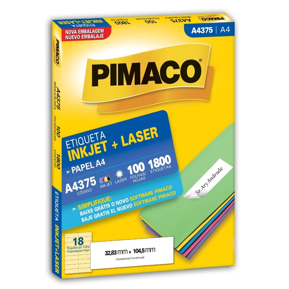 Etiqueta Pimaco Laser 32,83X104,5Mm Com 1800 Un A4375 12341