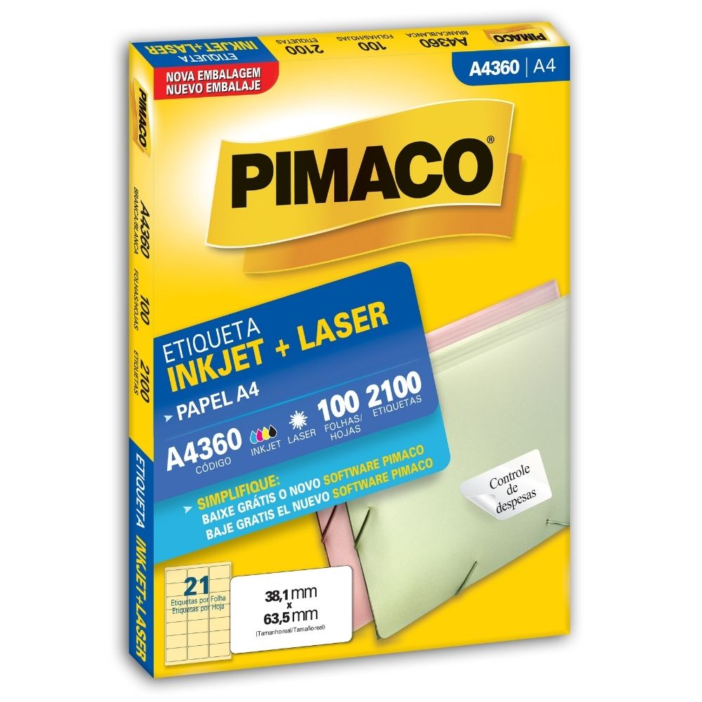 Etiqueta Pimaco Laser 38,1X63,5mm Com 2100 Unidades A4360 08093