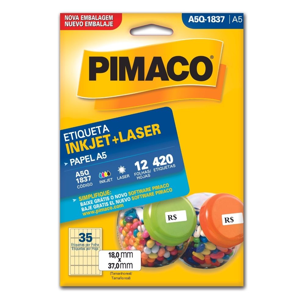 Etiqueta Pimaco Laser 420 Unidades 12 Folhas 18X37mm A5Q-1837 02190