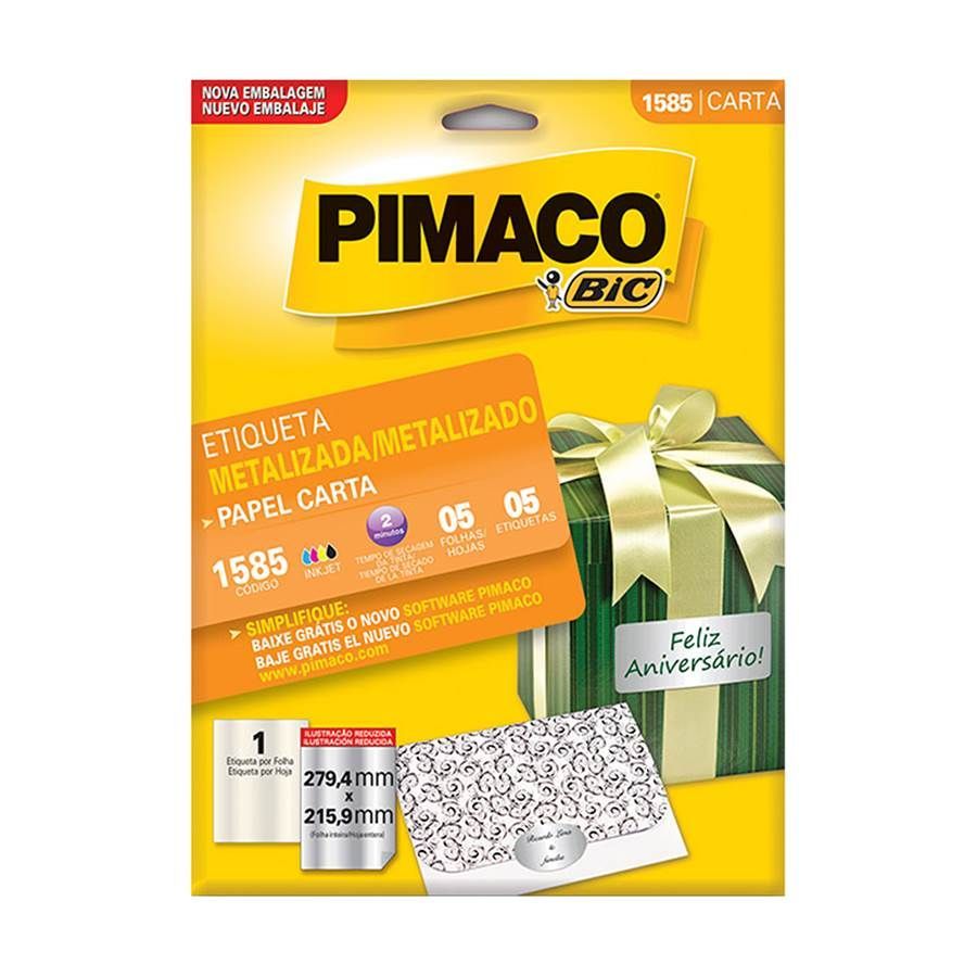 Etiqueta Pimaco Metalizada Carta 279,4X215,9mm 5 Unidades 1585 18511