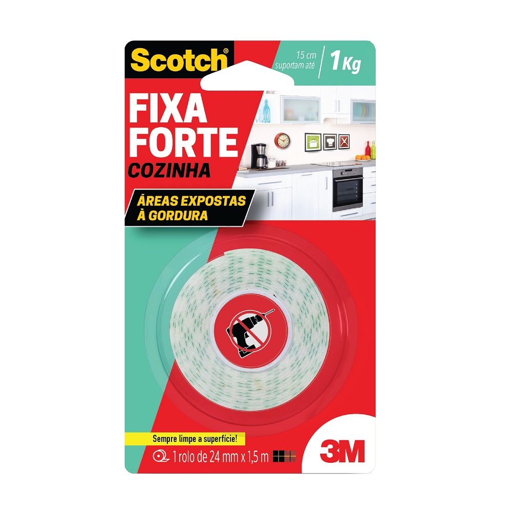 Fita Dupla Face 3M Scotch® Fixa Forte Cozinha - 24 mm x 1,5 m 26986