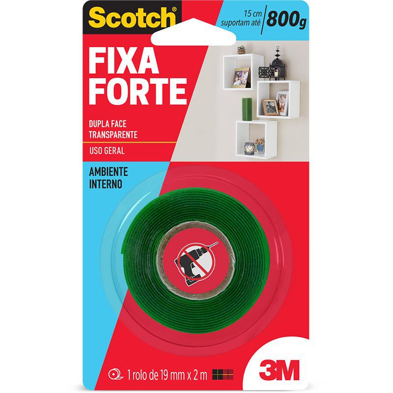 Fita Dupla Face 3M Scotch® Fixa Forte Transparente - Uso Interno - 19 mm x 2 m 21982