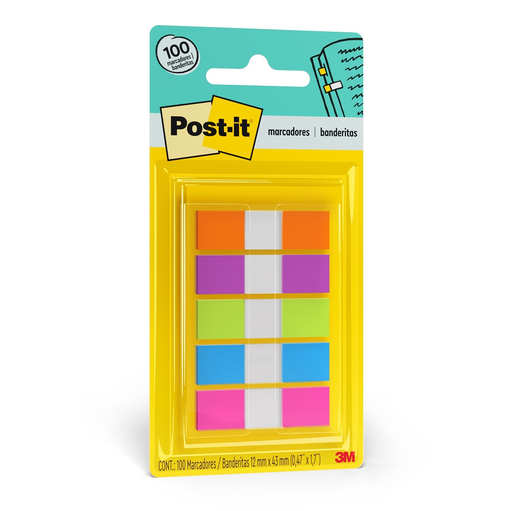Marcador de Página Adesivo Post-it® Flags 5 Cores Neon 11,9 mm x 43,2 mm - 100 folhas 24021