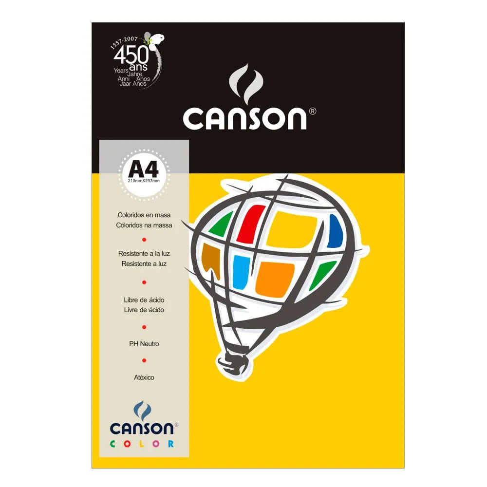 Papel Canson Color Amarelo 180G/M2 A4 210X297mm 10 Folhas 66661189 27870
