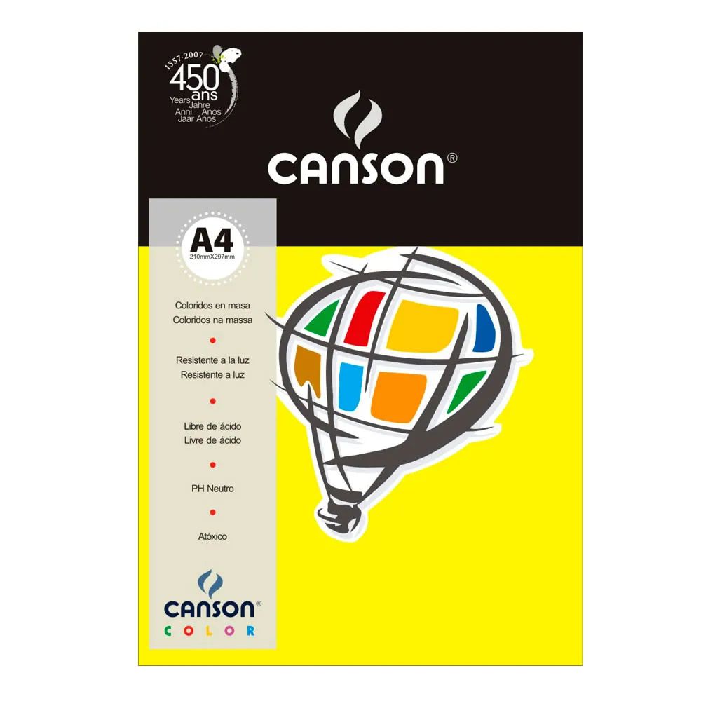 Papel Canson Color Amarelo Canário 180G/M2 A4 210X297mm 10 Folhas 66661188 27869