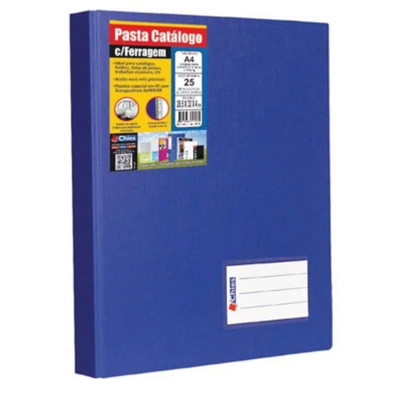 Pasta Catalogo Chies A4 Com 25 Folhas + Porta Cartões Azul Royal 1173-7 08268
