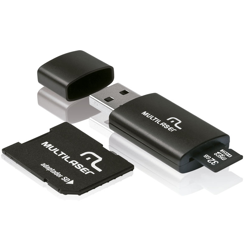 Adaptador 3 em 1 SD + Pen drive +Cartão De Memória Classe 10 32GB Preto MC113 Multilaser 23030