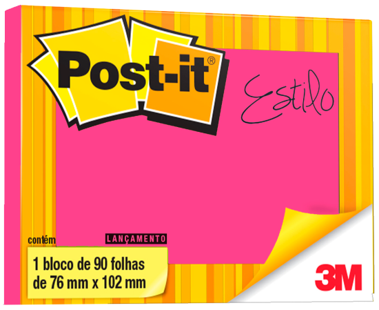 Post-It 3M 657 76mm X 102mm Neon Rosa 90 Folhas 01519