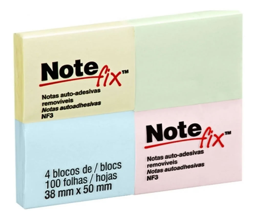 Post-It 3M Notefix 38mm X 50mm 4 Blocos Cores Amarelo, Verde, Azul e Rosa NFX3 HB004649636 28956