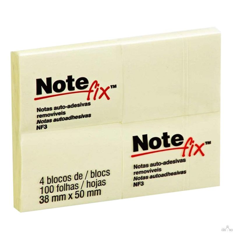 Bloco Adesivo Notefix Amarelo - 38mm x 50mm - 4 Blocos 100 folhas 12835