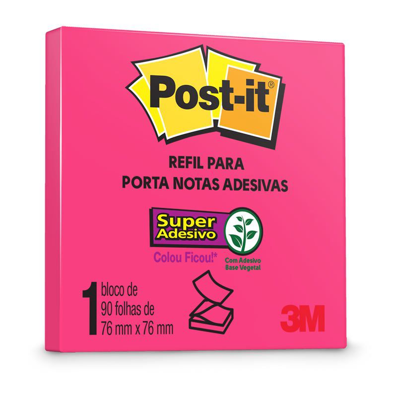 Bloco de Notas Super Adesivas Post-it® Refil Rosa Neon 76 mm x 76 mm - 90 folhas 20539