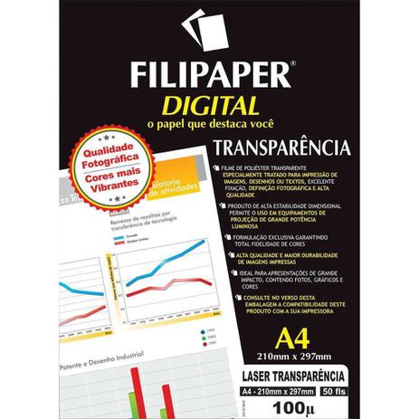 Transparência Jato de Tinta A4 com Tarja Envelopes com 50 Folhas 02603 Filipaper 11527