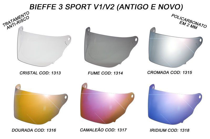 Viseira para capacete Bieffe 3 Sport V1 V2  antigo e novo