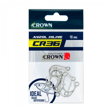 Anzol Crown Inline CR36 para Iscas Artificiais Número 1/0 Cartela com 10 Unidades