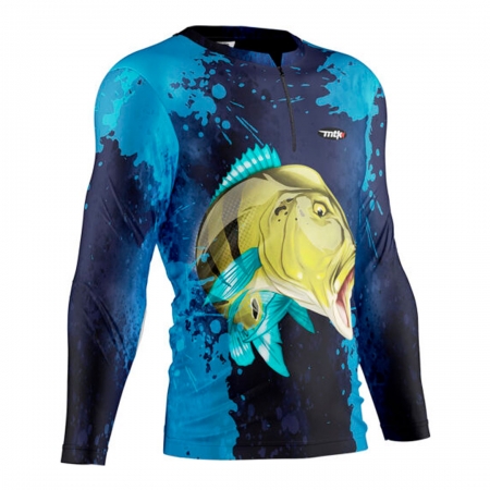 Camiseta de Pesca Mtk Atack Z com Proteção Solar Filtro UV Cor Marinho Tucuna