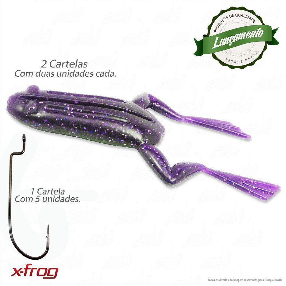 Kit Isca Soft X-Frog Duas Cartelas Monster 3x Sapinho Cor 005 Purple com Anzol Offset 3/0 Para Traíras e Tucunarés